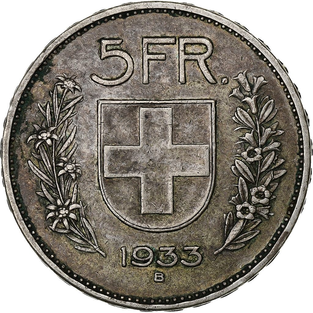 Szwajcaria, 5 Francs, 1933, Bern, Srebro, EF(40-45), KM:40