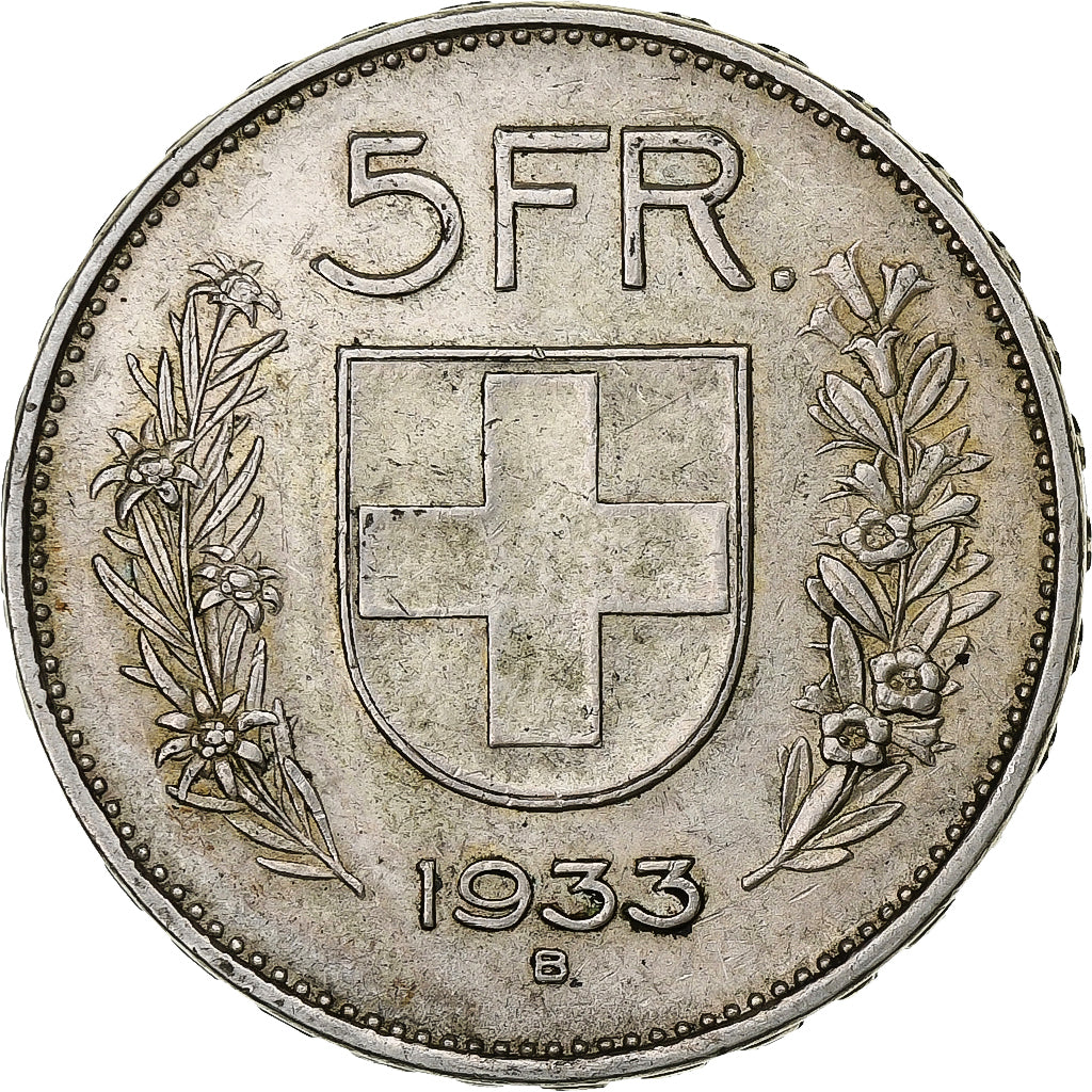 Svizzera, 5 Francs, 1933, Bern, Argento, BB, KM:40