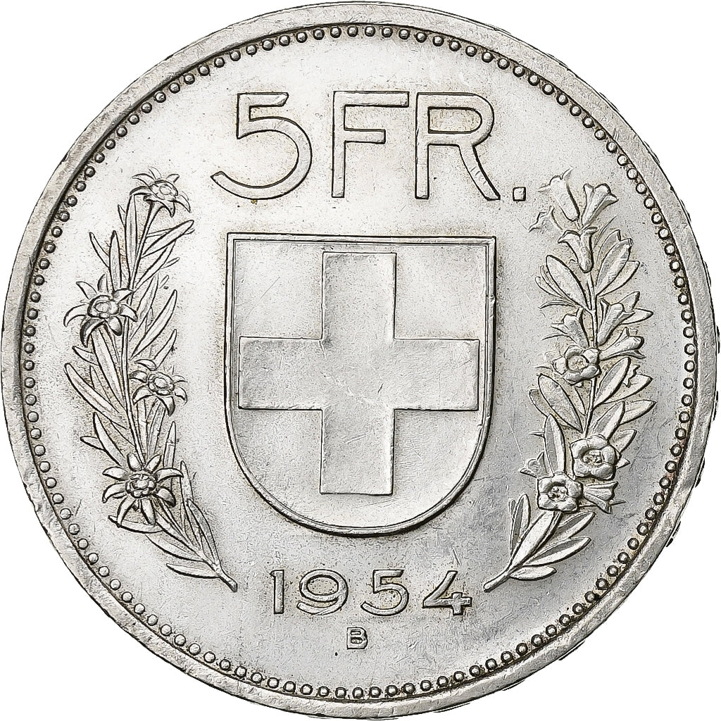 Switzerland, 5 Francs, 1954, Bern, Silver, EF(40-45), KM:40
