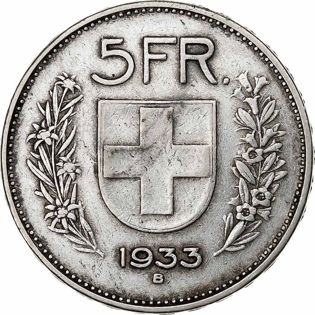 Svizzera, 5 Francs, 1933, Bern, Argento, BB, KM:40