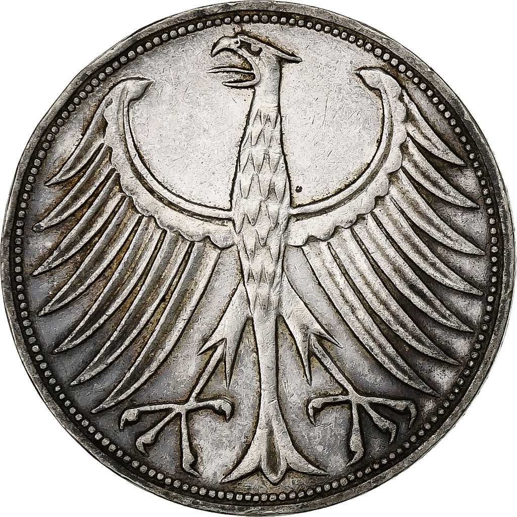 GERMANY - FEDERAL REPUBLIC, 5 Mark, 1968, Karlsruhe, Silver, AU(50-53), KM:112.1