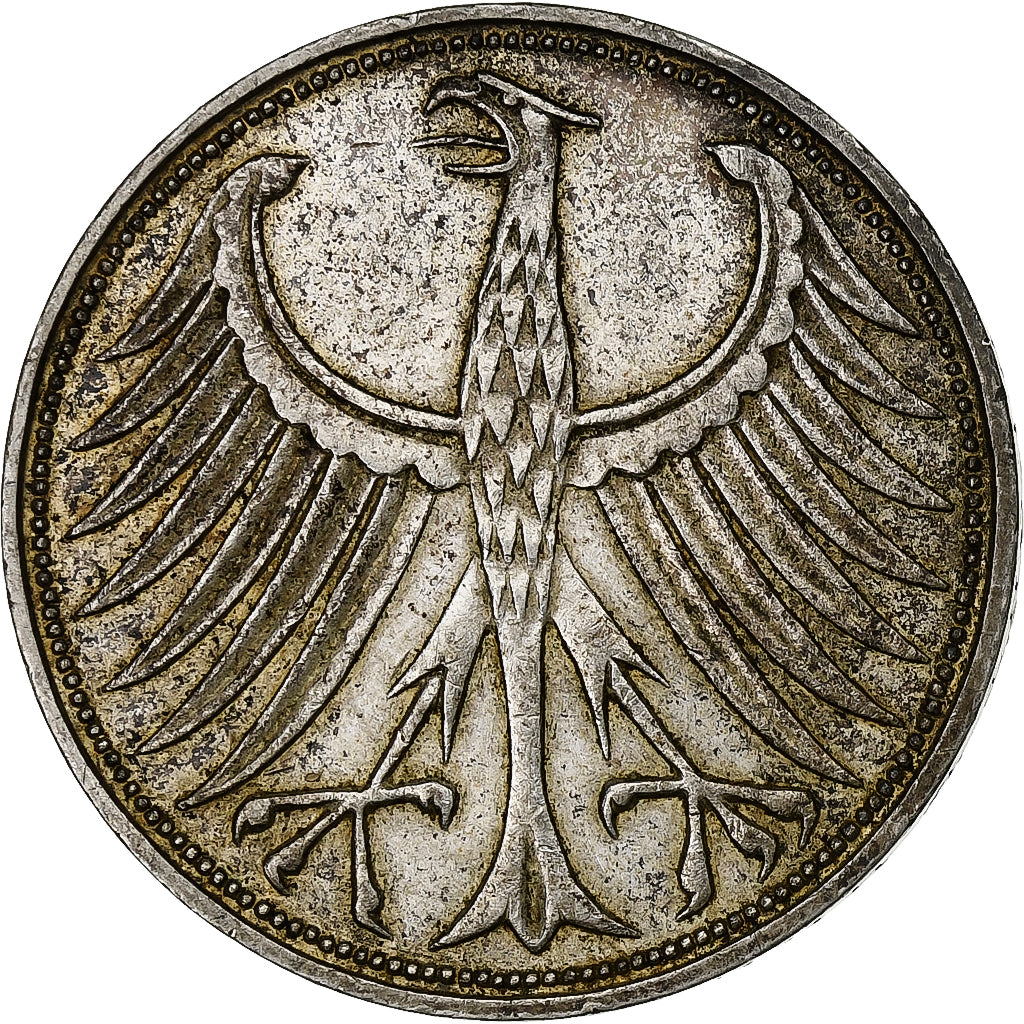 GERMANY - FEDERAL REPUBLIC, 5 Mark, 1968, Hamburg, Silver, EF(40-45), KM:112.1