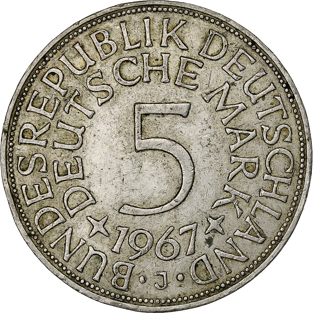 GERMANY - FEDERAL REPUBLIC, 5 Mark, 1967, Hamburg, Silver, EF(40-45), KM:112.1