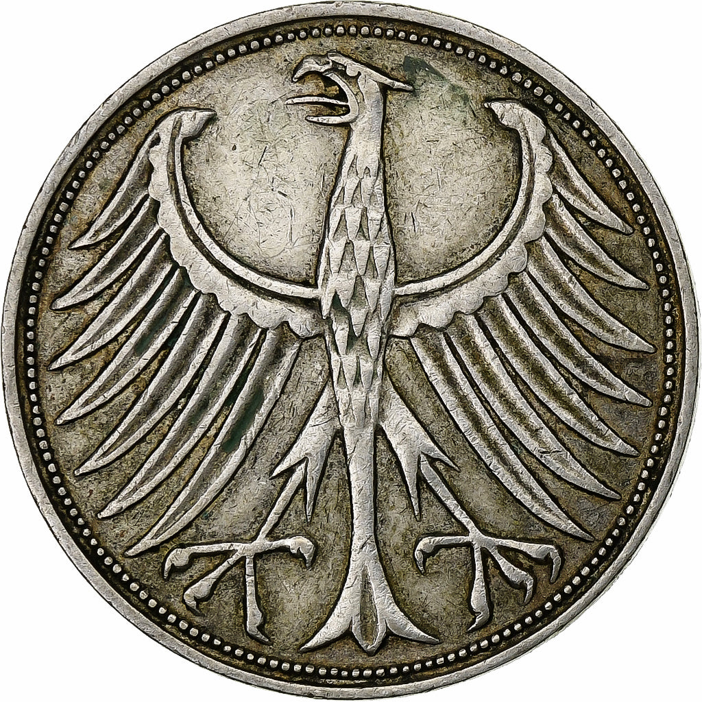 ALEMANIA - REPÚBLICA FEDERAL, 5 Mark, 1957, Hambourg, Plata, MBC, KM:112.1