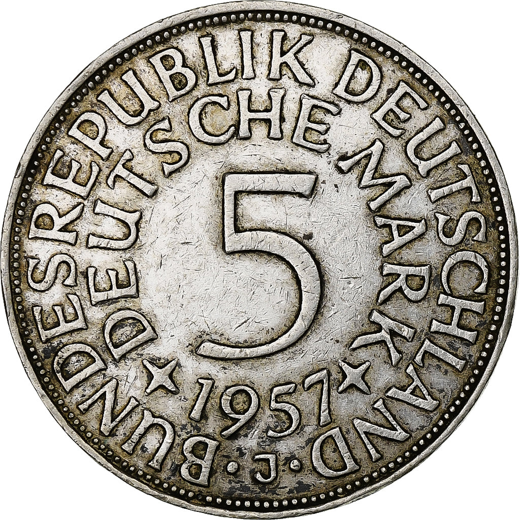 GERMANIA - REPUBBLICA FEDERALE, 5 Mark, 1957, Hambourg, Argento, BB, KM:112.1