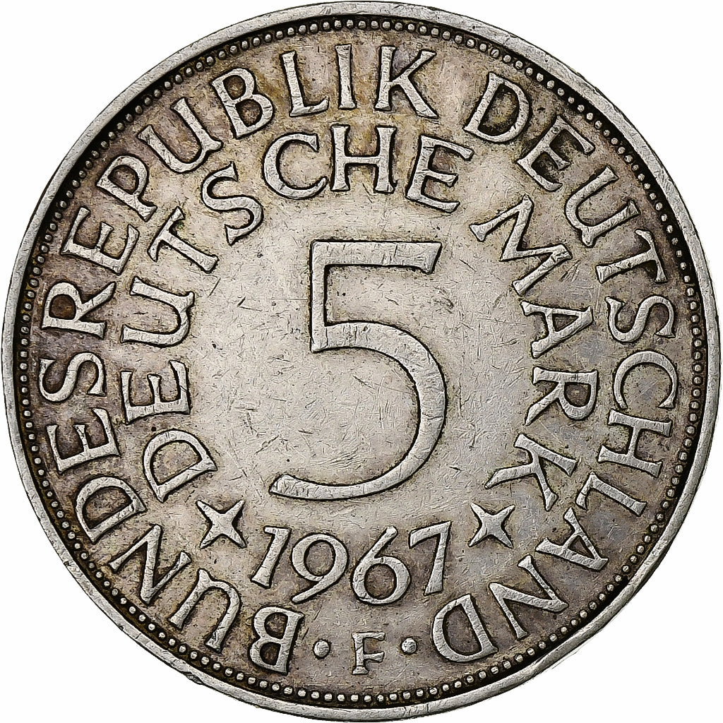 Federale Duitse Republiek, 5 Mark, 1967, Stuttgart, Zilver, ZF, KM:112.1