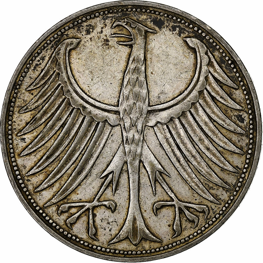 GERMANY - FEDERAL REPUBLIC, 5 Mark, 1951, Stuttgart, Silver, EF(40-45), KM:112.1
