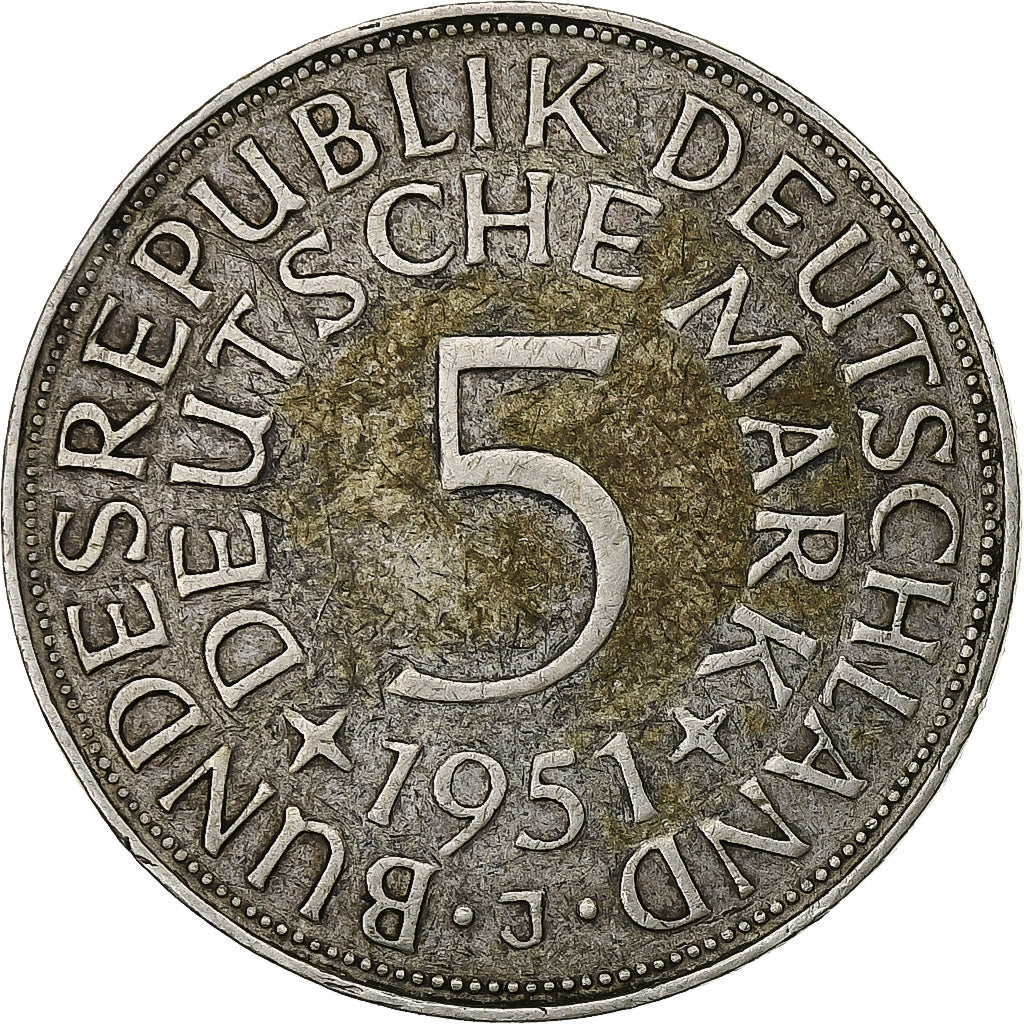 Federale Duitse Republiek, 5 Mark, 1951, Hamburg, Zilver, ZF, KM:112.1