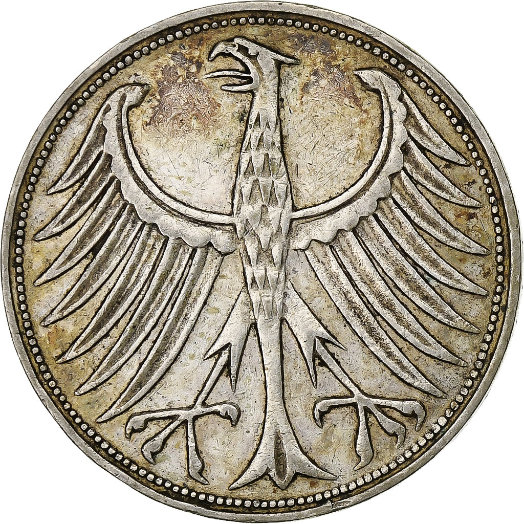 GERMANY - FEDERAL REPUBLIC, 5 Mark, 1951, Stuttgart, Silver, AU(50-53), KM:112.1
