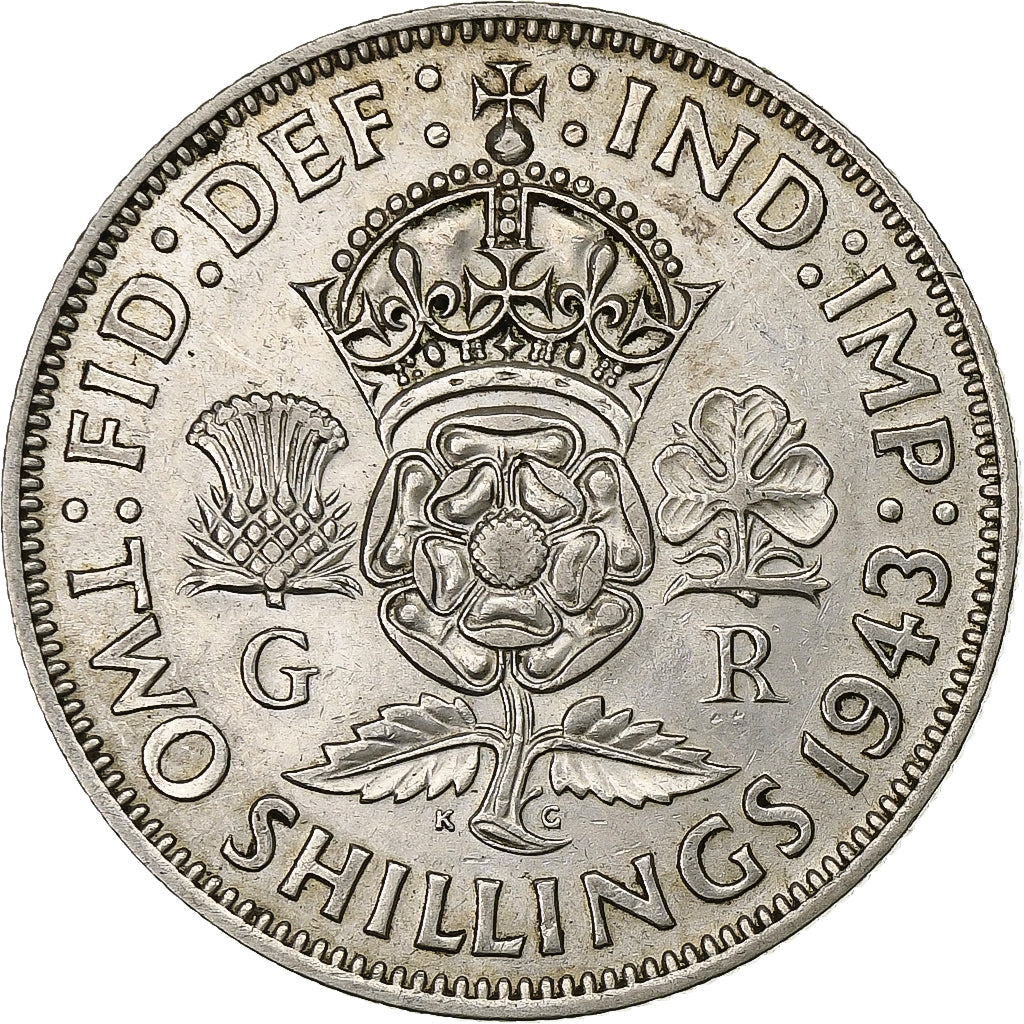 Groot Bretagne, George VI, Florin, Two Shillings, 1943, Zilver, ZF+, KM:855