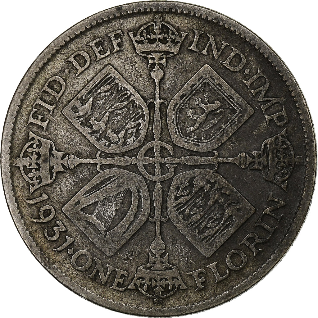 Groot Bretagne, George V, Florin, Two Shillings, 1931, Zilver, FR+, KM:834