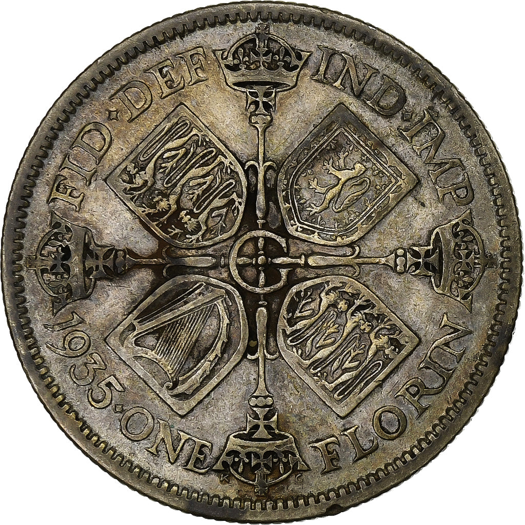 Groot Bretagne, George V, Florin, Two Shillings, 1935, Zilver, FR+, KM:834