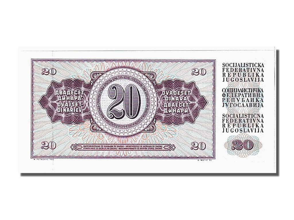 Geldschein, Jugoslawien, 20 Dinara, 1978, UNZ