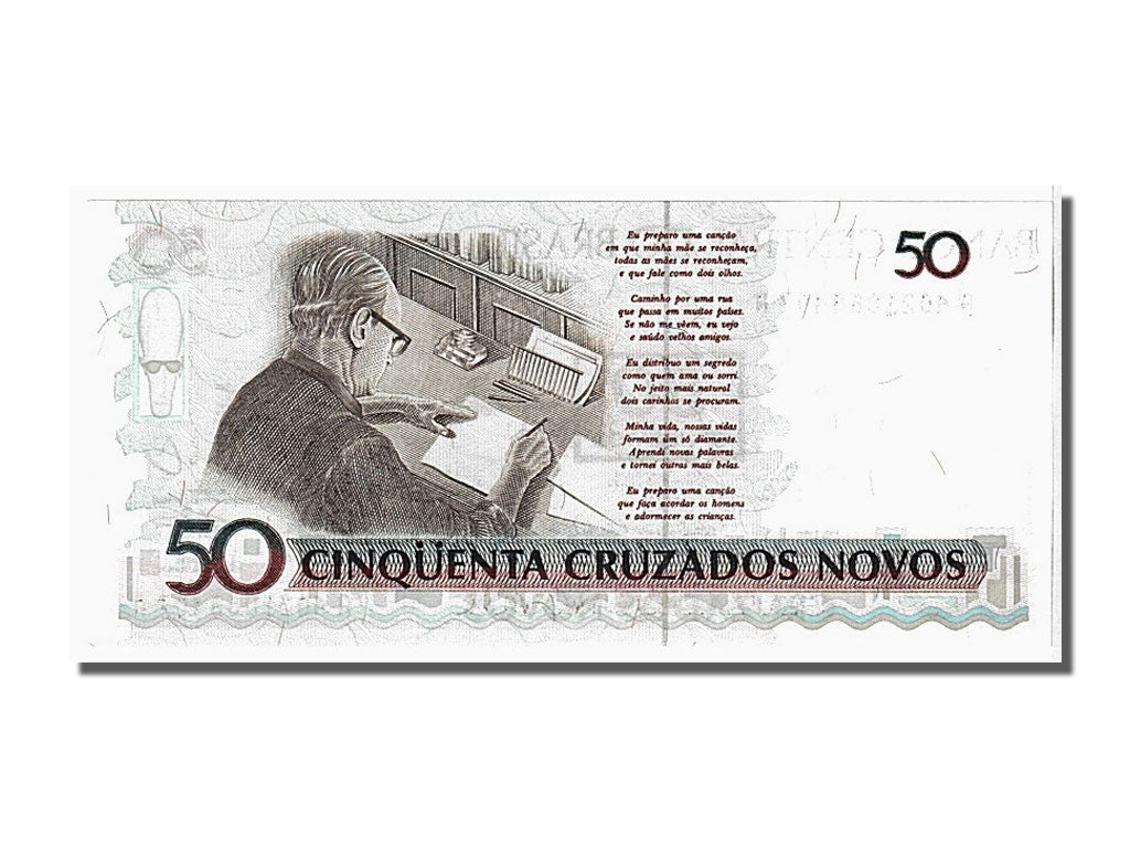Banknot, Brazylia, 50 Cruzeiros on 50 Cruzados Novos, 1990, UNC(65-70)