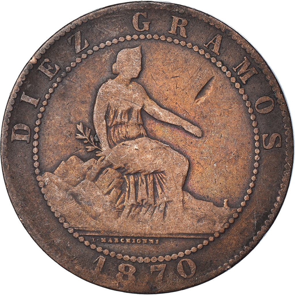 Moeda, Espanha, 10 Centimos, 1870