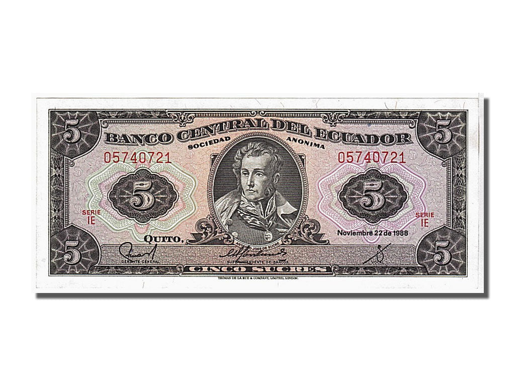 Banconote, Ecuador, 5 Sucres, 1988, KM:120A, 1988-11-22, FDS
