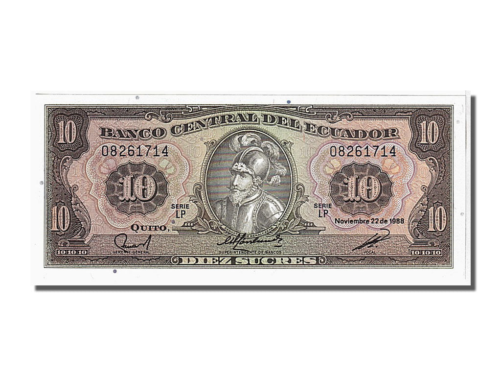 Banknote, Ecuador, 10 Sucres, 1988, 1988-11-22, KM:121, UNC(65-70)