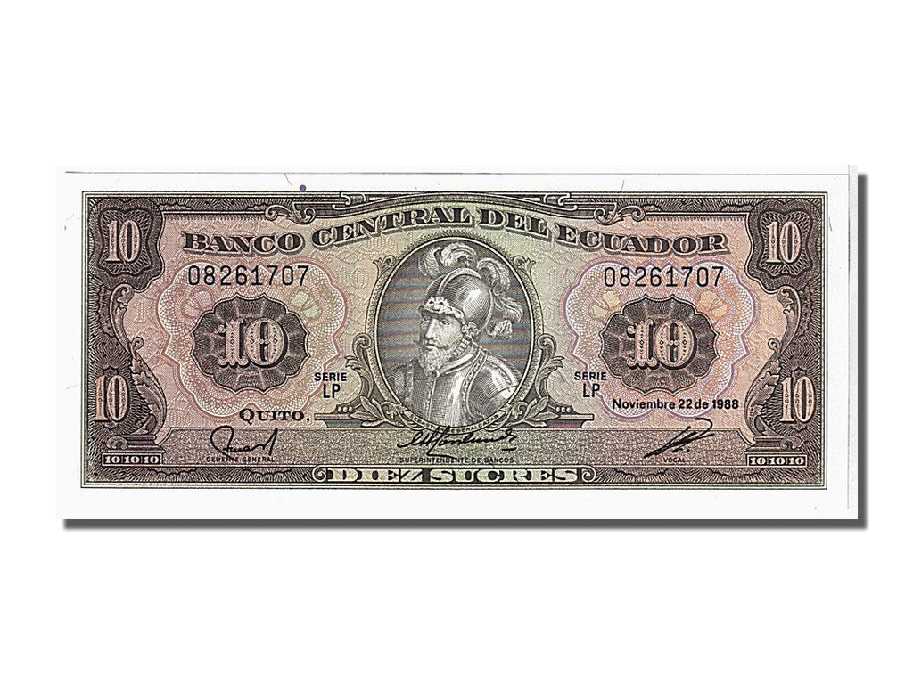 Banknote, Ecuador, 10 Sucres, 1988, 1988-11-22, KM:121, UNC(65-70)