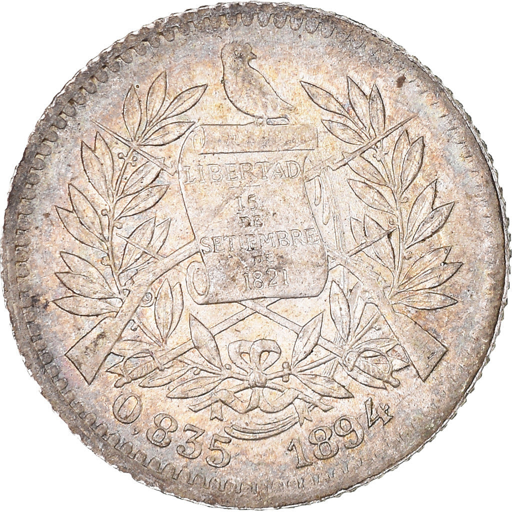 Moneta, Guatemala, 1/2 Real, Medio, 1894, MS(65-70), Srebro, KM:165