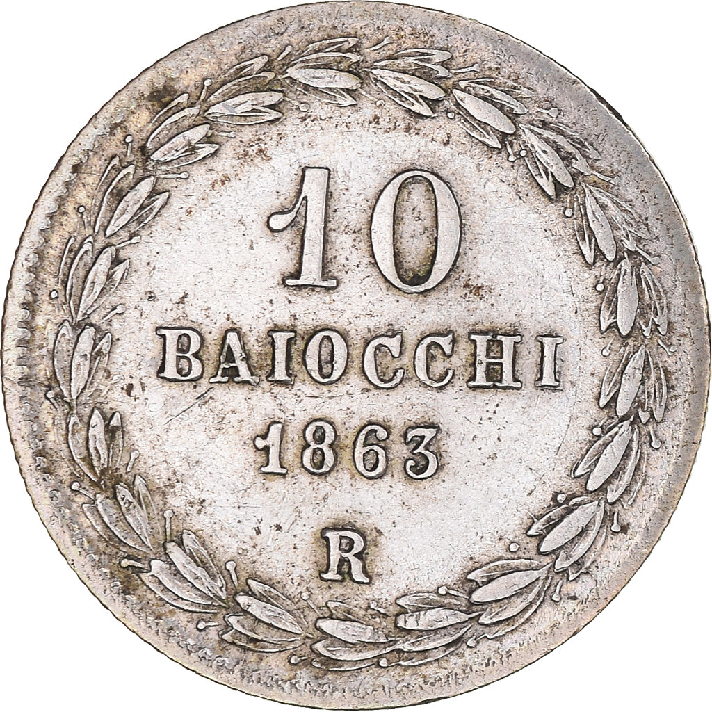 Moneta, STATI ITALIANI, PAPAL STATES, Pius IX, 10 Baiocchi, 1863, Roma, BB+