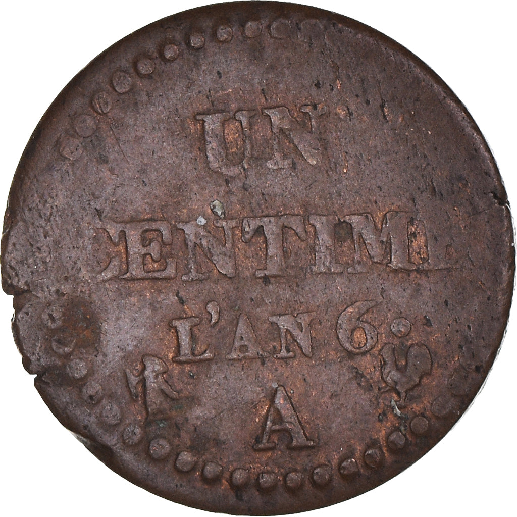 Moneta, Francia, Dupré, Centime, AN 6, Paris, MB+, Bronzo, KM:646