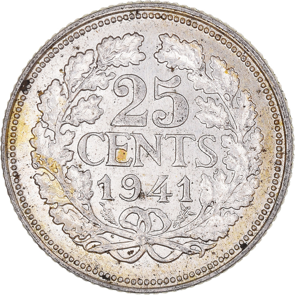 Coin, Netherlands, Wilhelmina I, 25 Cents, 1941, Utrecht, EF(40-45), Silver
