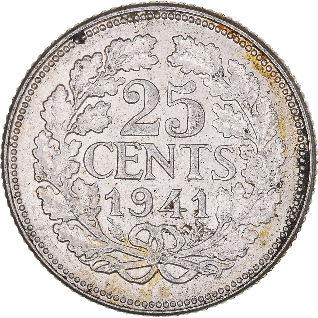 Moneda, Países Bajos, Wilhelmina I, 25 Cents, 1941, Utrecht, MBC, Plata, KM:164