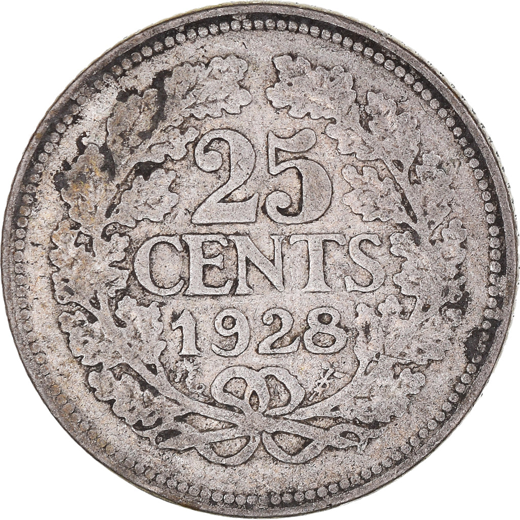 Munten, Nederland, Wilhelmina I, 25 Cents, 1928, Utrecht, FR, Zilver, KM:164