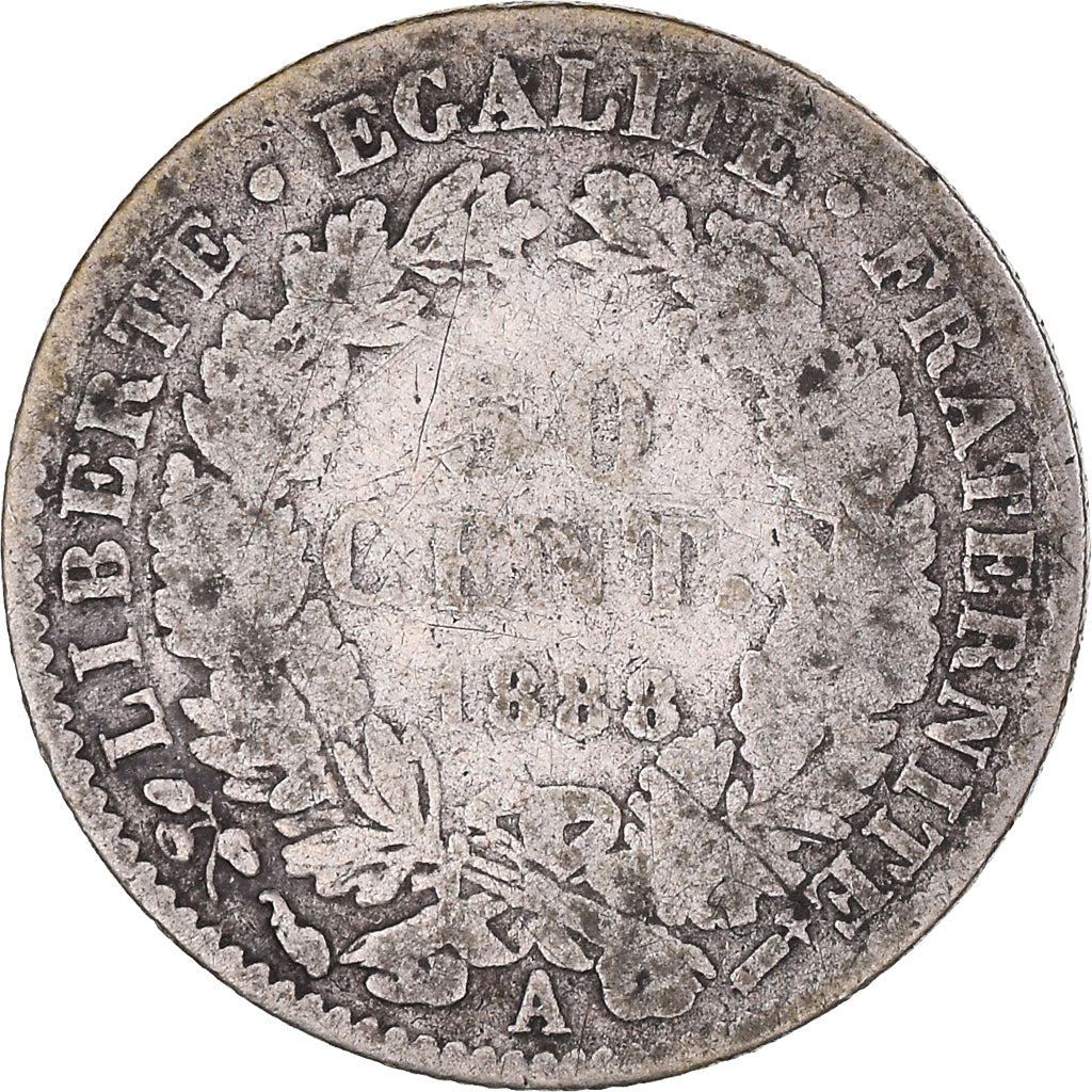 Coin, France, Cérès, 50 Centimes, 1888, Paris, VF(20-25), Silver, KM:834.1