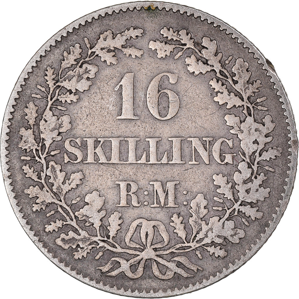 Coin, Denmark, Frederik VII, 16 Skilling Rigsmont, 1857, Copenhagen, VF(20-25)