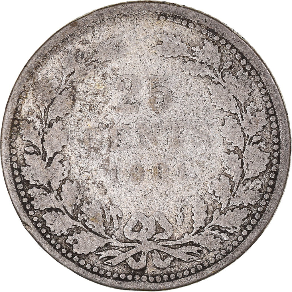 Moneda, Países Bajos, Wilhelmina I, 25 Cents, 1901, Utrecht, BC+, Plata