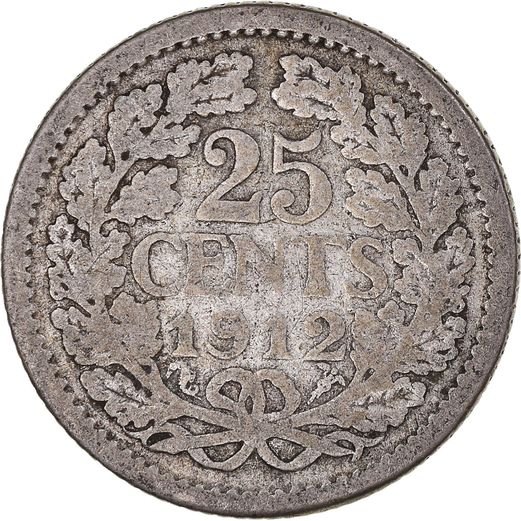 Moeda, Países Baixos, Wilhelmina I, 25 Cents, 1912, Utrecht, VF(20-25), Prata