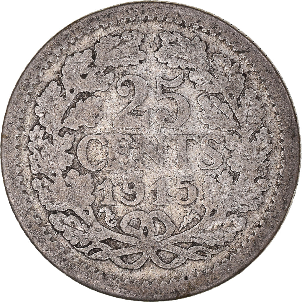 Coin, Netherlands, Wilhelmina I, 25 Cents, 1915, Utrecht, VF(20-25), Silver