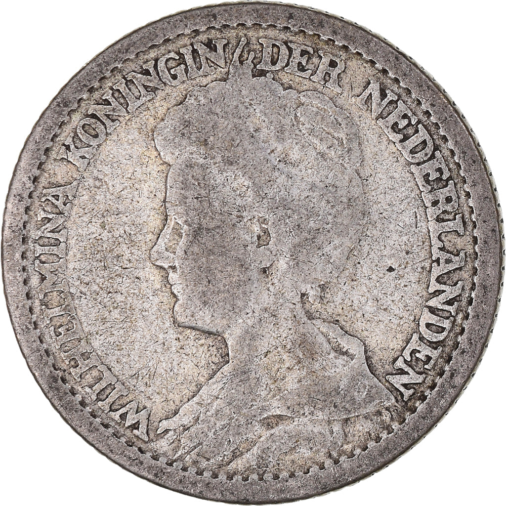 Moneda, Países Bajos, Wilhelmina I, 25 Cents, 1915, Utrecht, BC+, Plata, KM:146