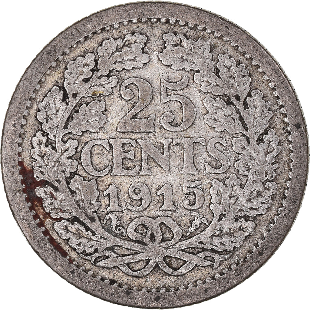 Coin, Netherlands, Wilhelmina I, 25 Cents, 1915, Utrecht, VF(20-25), Silver
