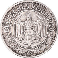 Moneta, NIEMCY, REP. WEIMARSKA, 50 Reichspfennig, 1928, Berlin, AU(55-58)