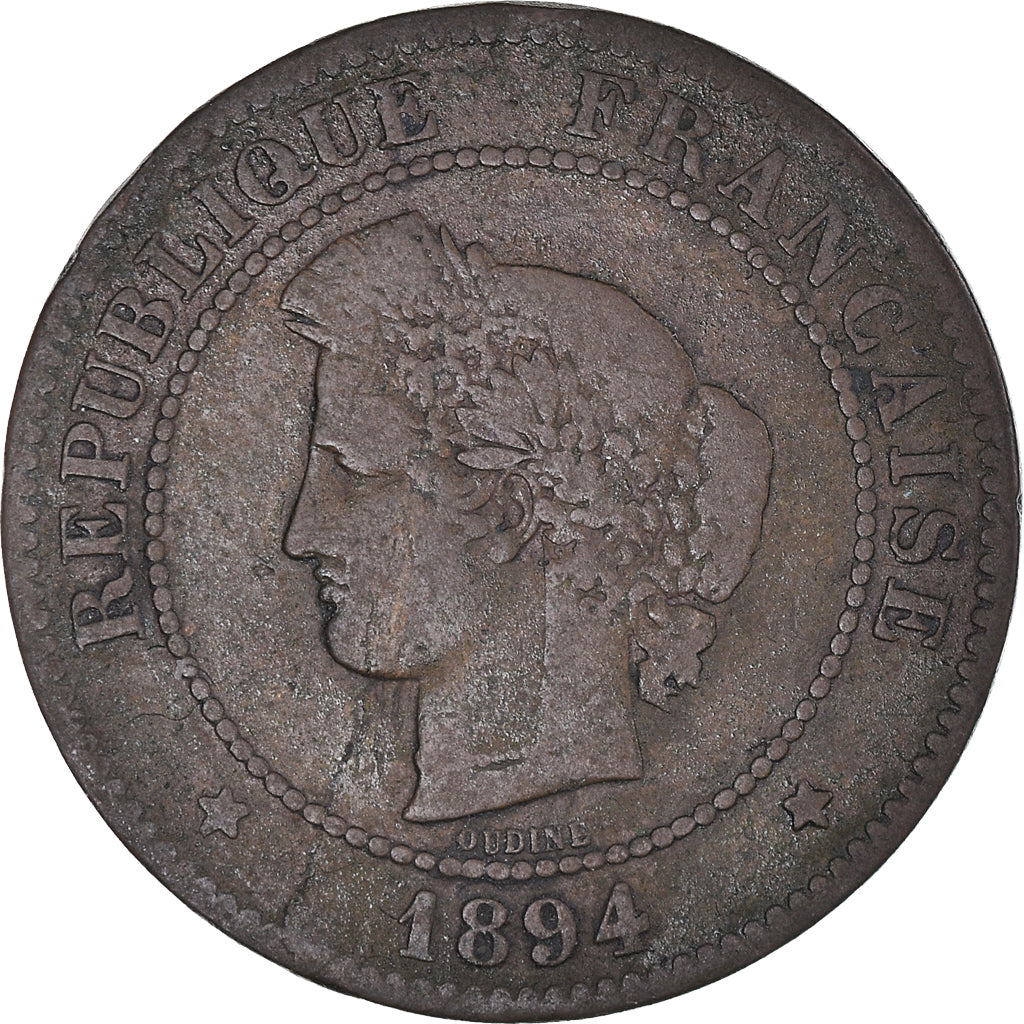 Moneta, Francia, Cérès, 5 Centimes, 1894, Paris, MB+, Bronzo, KM:821.1