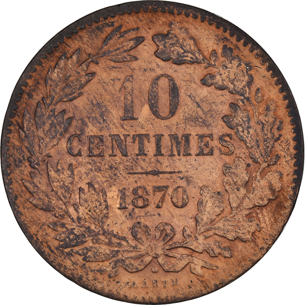 Coin, Luxembourg, William III, 10 Centimes, 1870, Utrecht, VF(20-25), Bronze
