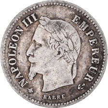 Moneda, Francia, Napoleon III, Napoléon III, 20 Centimes, 1867, Paris, BC+