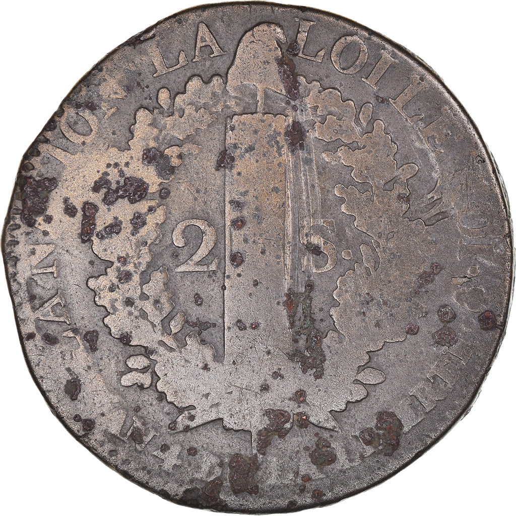 Moneda, Francia, 2 sols françois, 2 Sols, 1792, Paris, BC, Bronce, KM:603.1