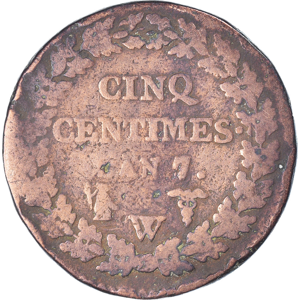 Moneta, Francia, Dupré, 5 Centimes, AN 7, Lille, MB, Bronzo, KM:640.11