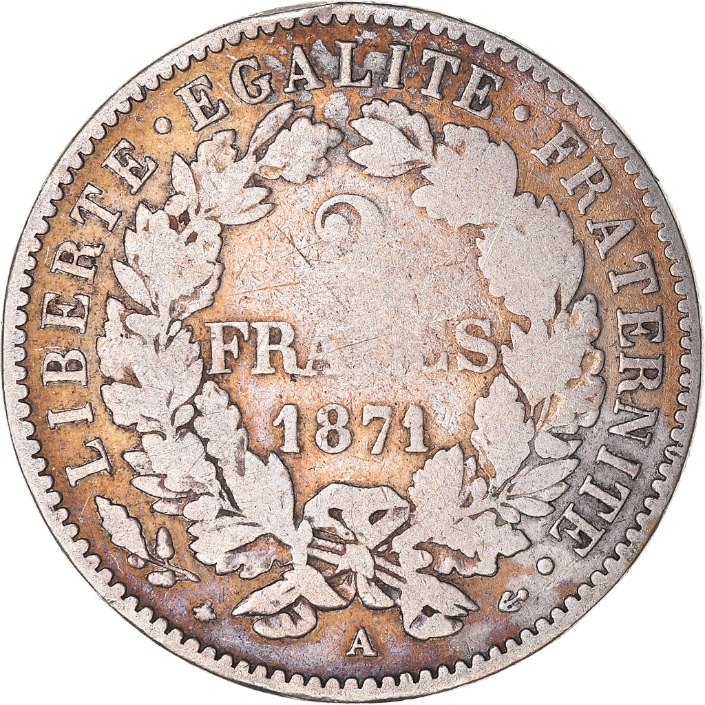 Coin, France, Cérès, 2 Francs, 1871, Paris, VF(20-25), Silver, KM:817.1