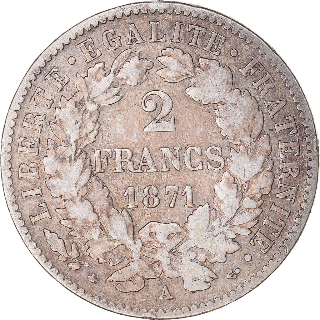 Münze, Frankreich, Cérès, 2 Francs, 1871, Paris, S, Silber, KM:817.1
