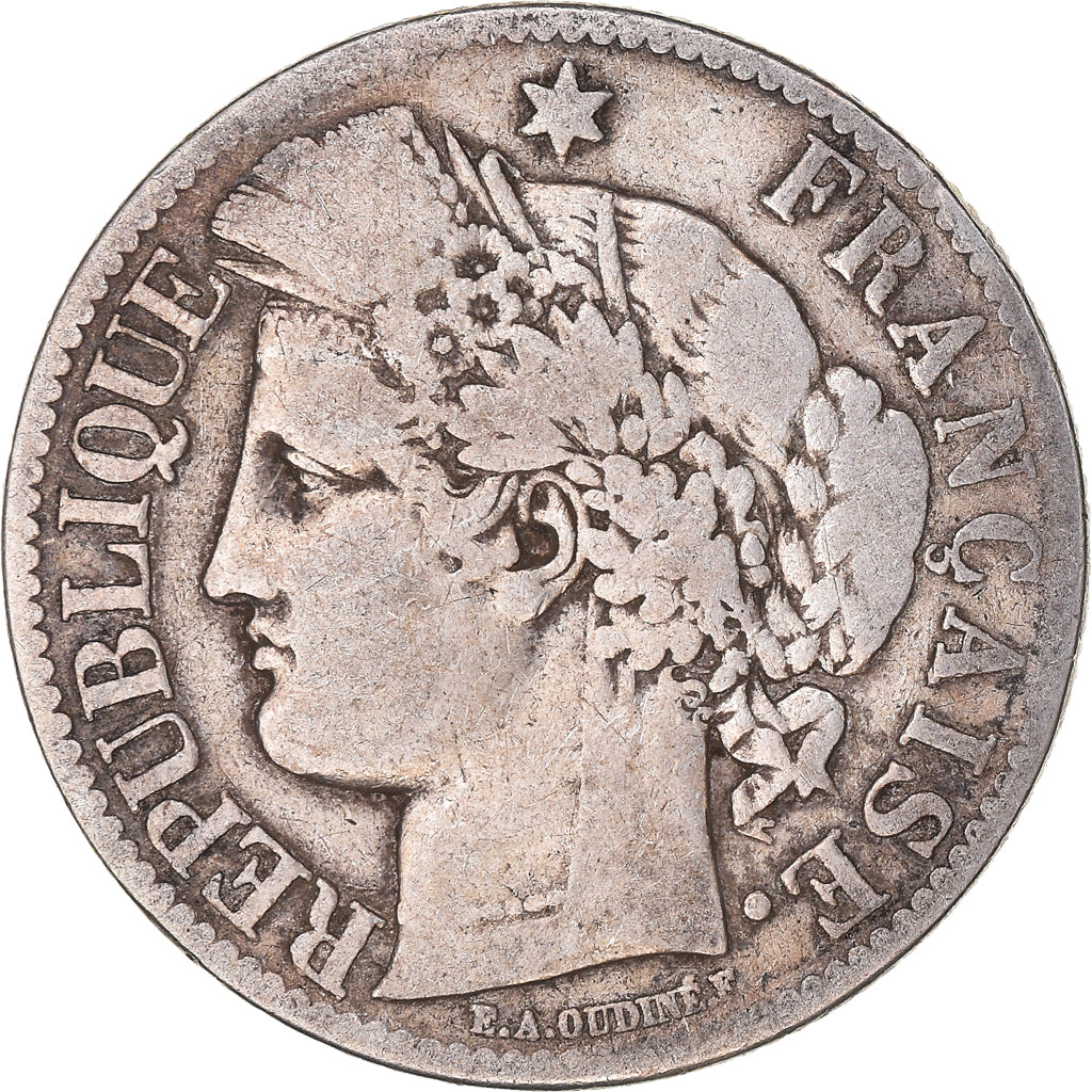 Moneta, Francia, Cérès, 2 Francs, 1871, Paris, MB, Argento, KM:817.1