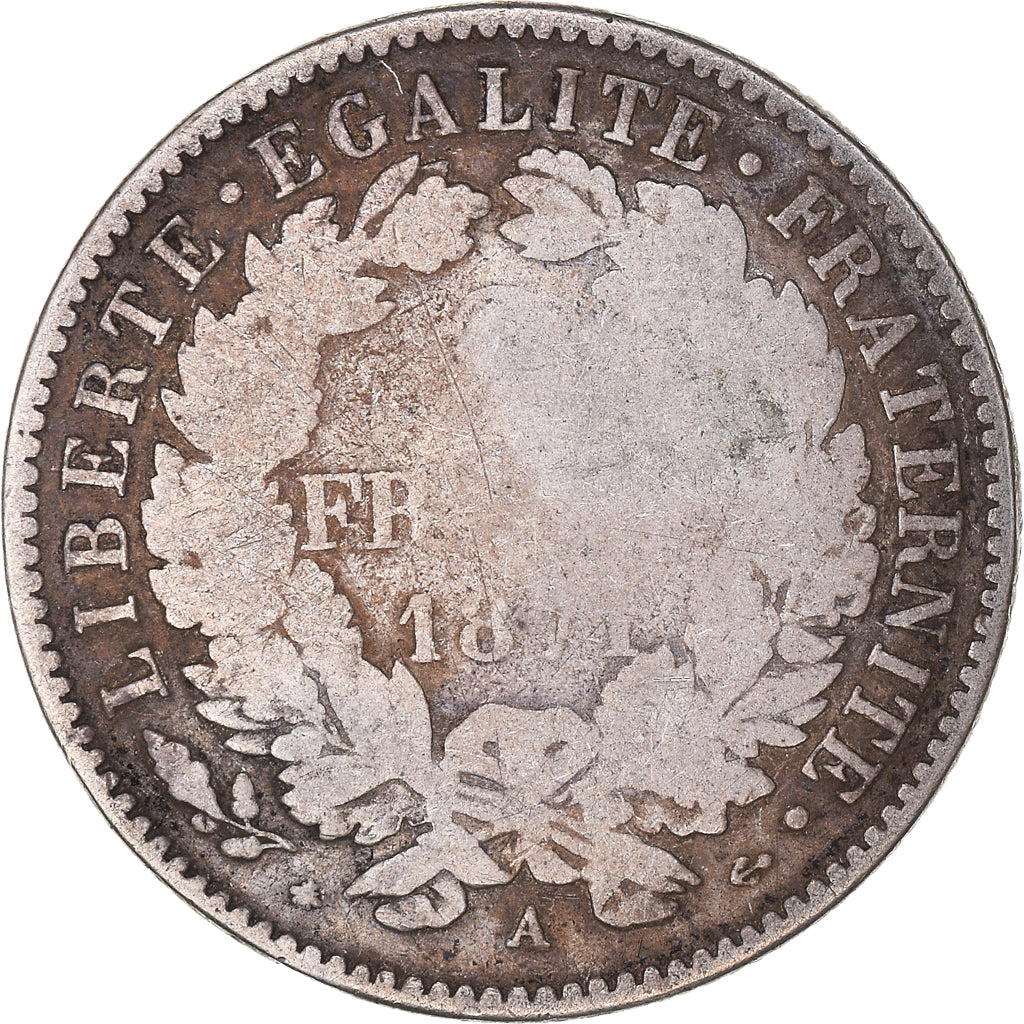 Moneta, Francia, Cérès, 2 Francs, 1871, Paris, MB, Argento, KM:817.1
