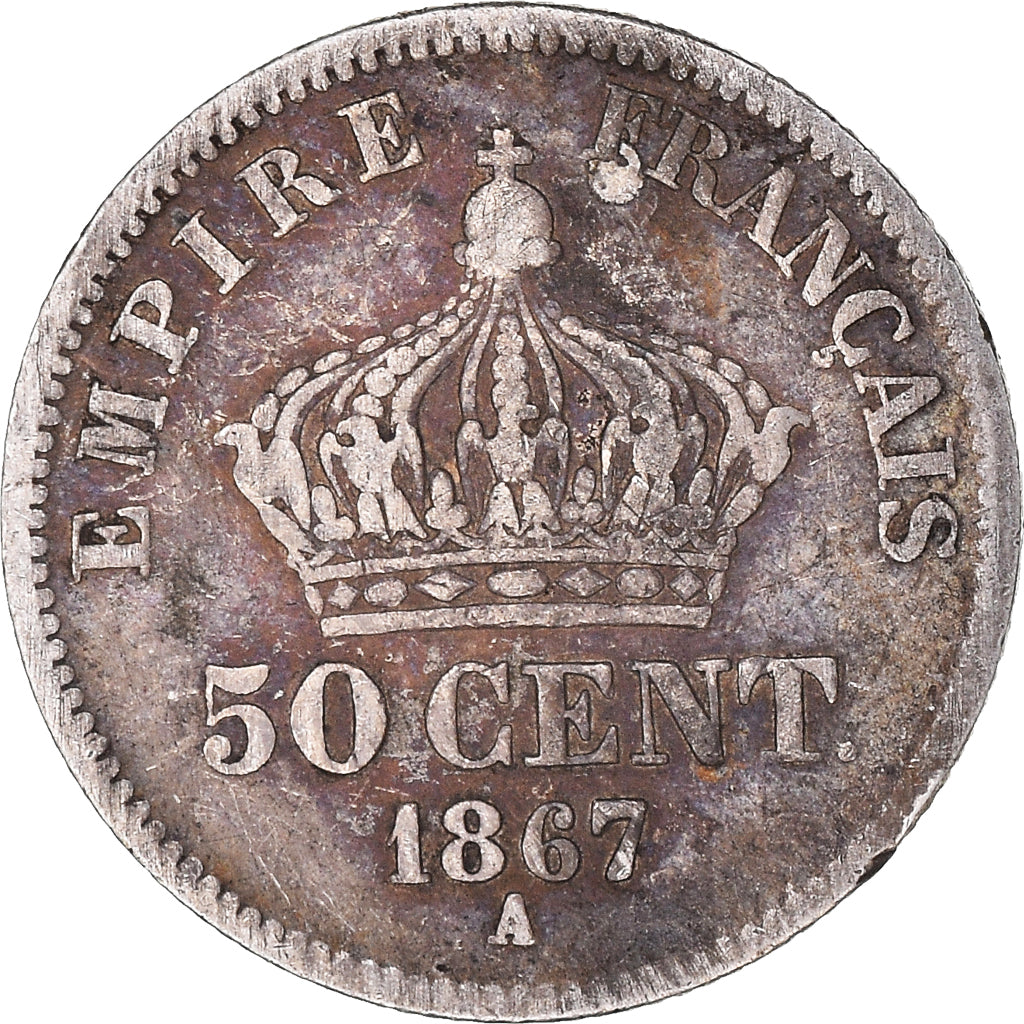 Munten, Frankrijk, Napoleon III, Napoléon III, 50 Centimes, 1867, Paris, FR