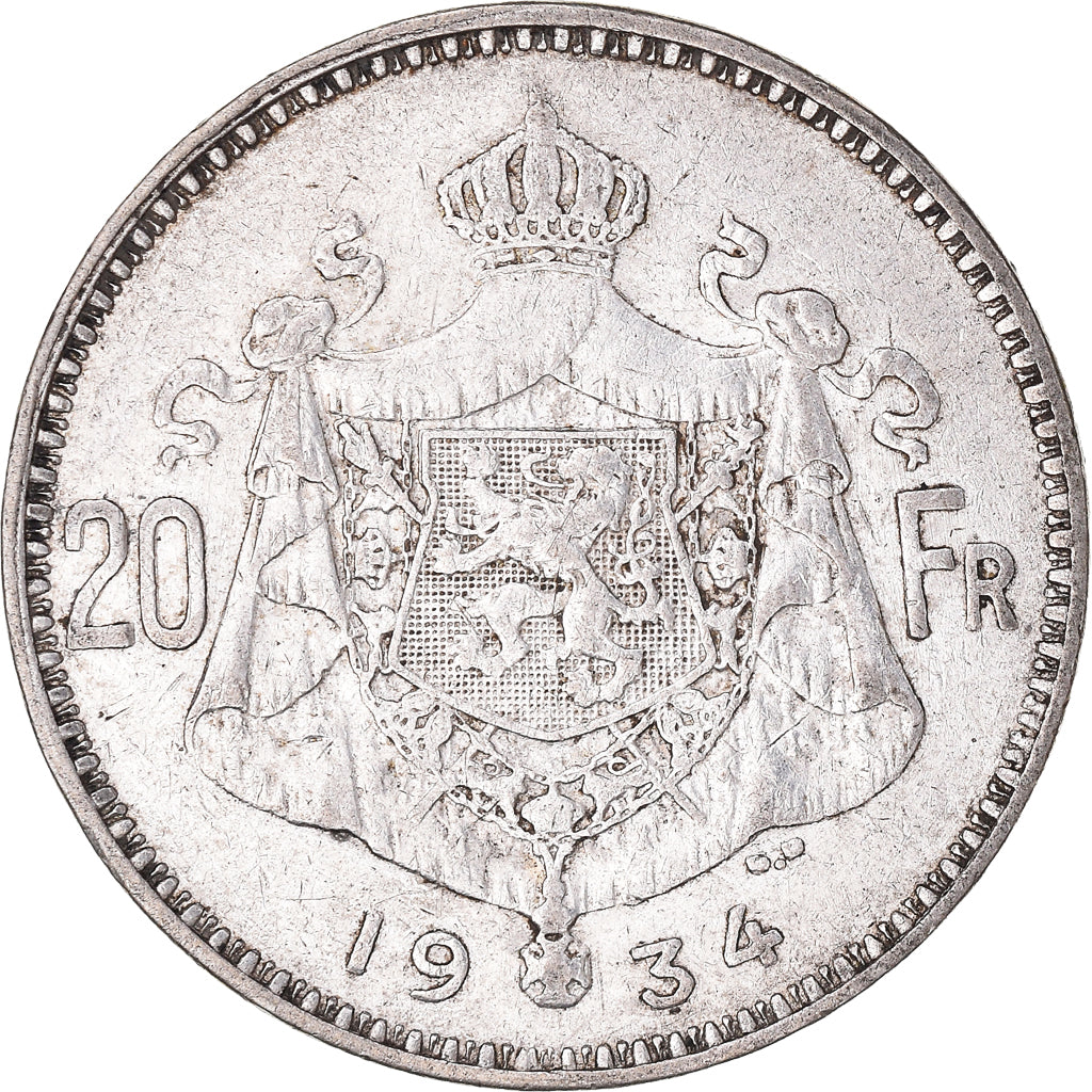 Monnaie, Belgique, 20 Francs, 20 Frank, 1934, Bruxelles, TB+, Argent, KM:103.1