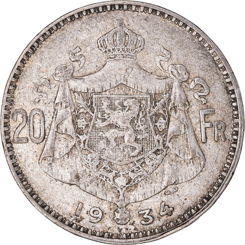 Monnaie, Belgique, 20 Francs, 20 Frank, 1934, Bruxelles, TB+, Argent, KM:103.1