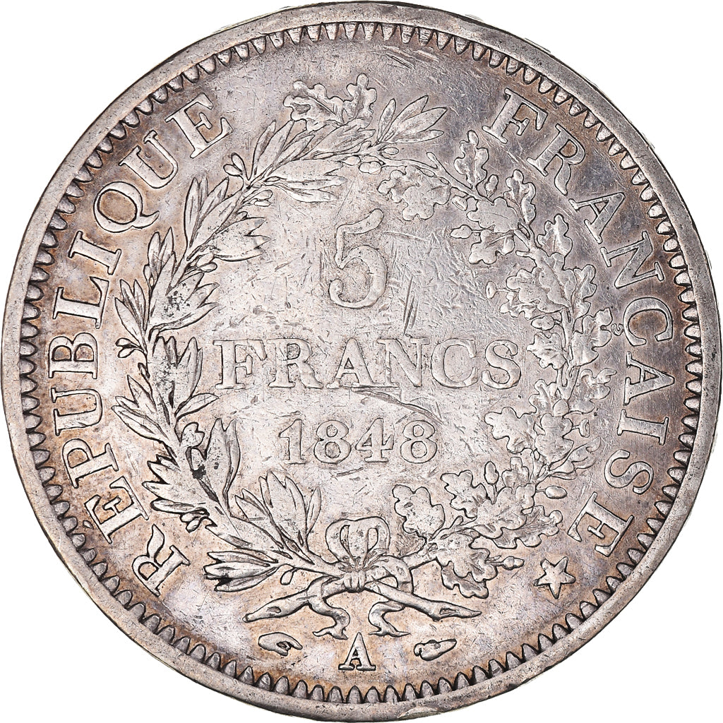 Moneta, Francja, Hercule, 5 Francs, 1848, Paris, VF(30-35), Srebro, KM:756.1