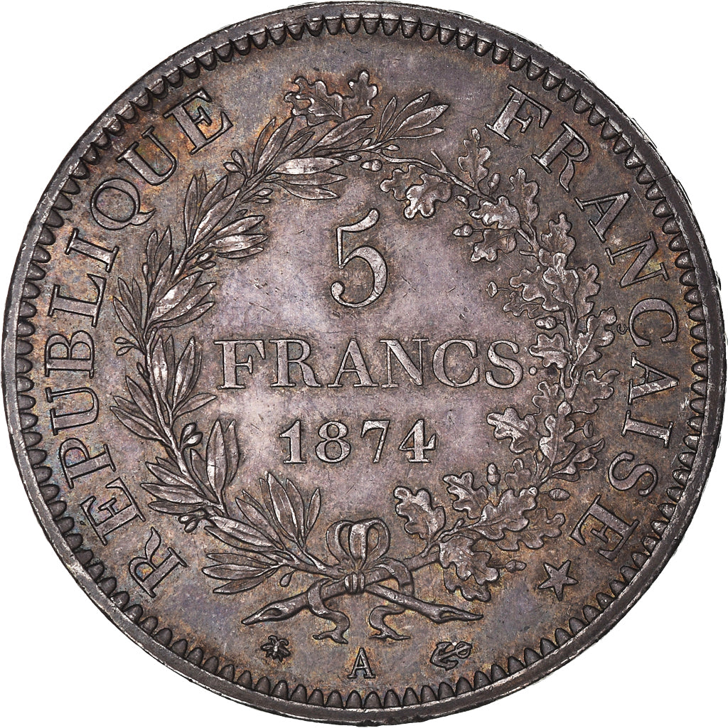 Munten, Frankrijk, Hercule, 5 Francs, 1874, Paris, PR, Zilver, KM:820.1
